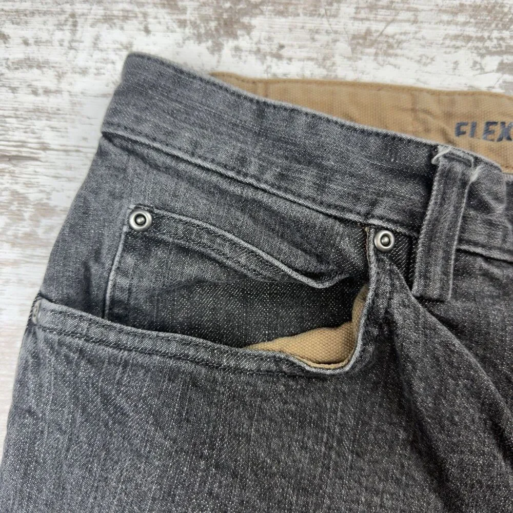 Duluth Trading Flex Ballroom Jeans Mens 32x28.5 Washed Black Stretch Gusseted